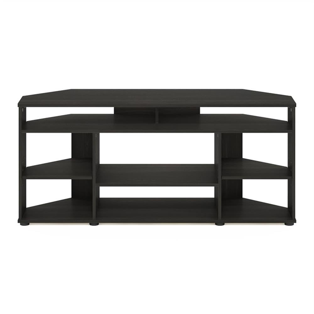 Espresso Composite Wood Corner TV Stand with Adjustable Shelves J59896