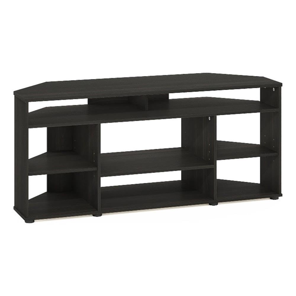 Espresso Composite Wood Corner TV Stand with Adjustable Shelves J59896