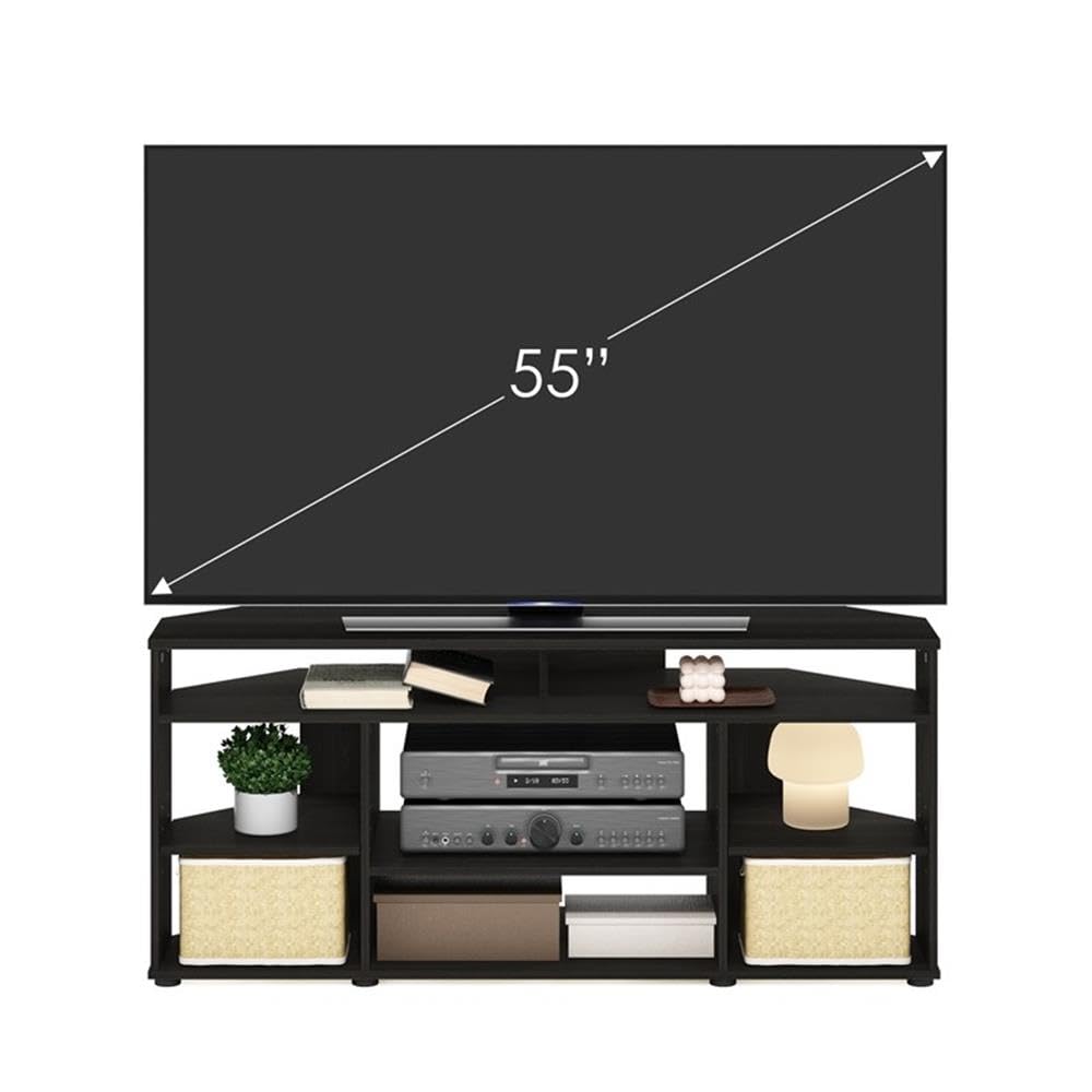 Espresso Composite Wood Corner TV Stand with Adjustable Shelves J59896
