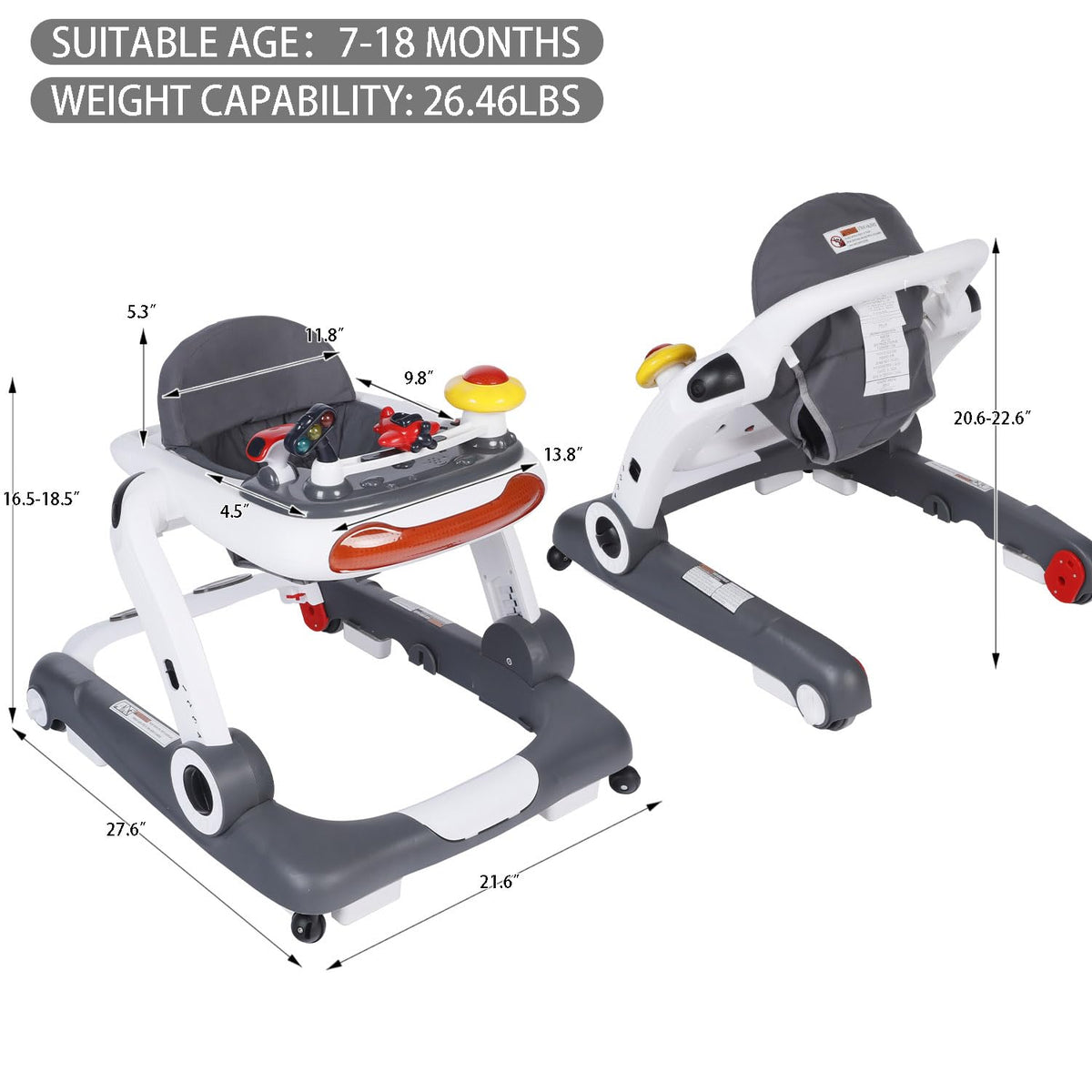 5 in 1 Baby Activity Walker with Wheel, Music & Lights F662983