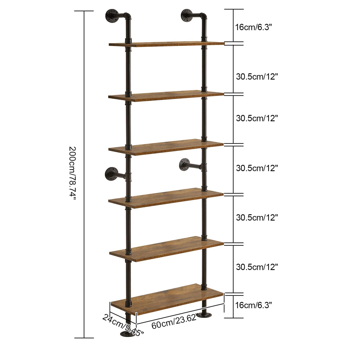 6-Tier Wall Mounted Metal Bookcase C7235