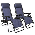 Set of 2 Navy Blue Adjustable Folding Lounge Chairs with Pillows X325118