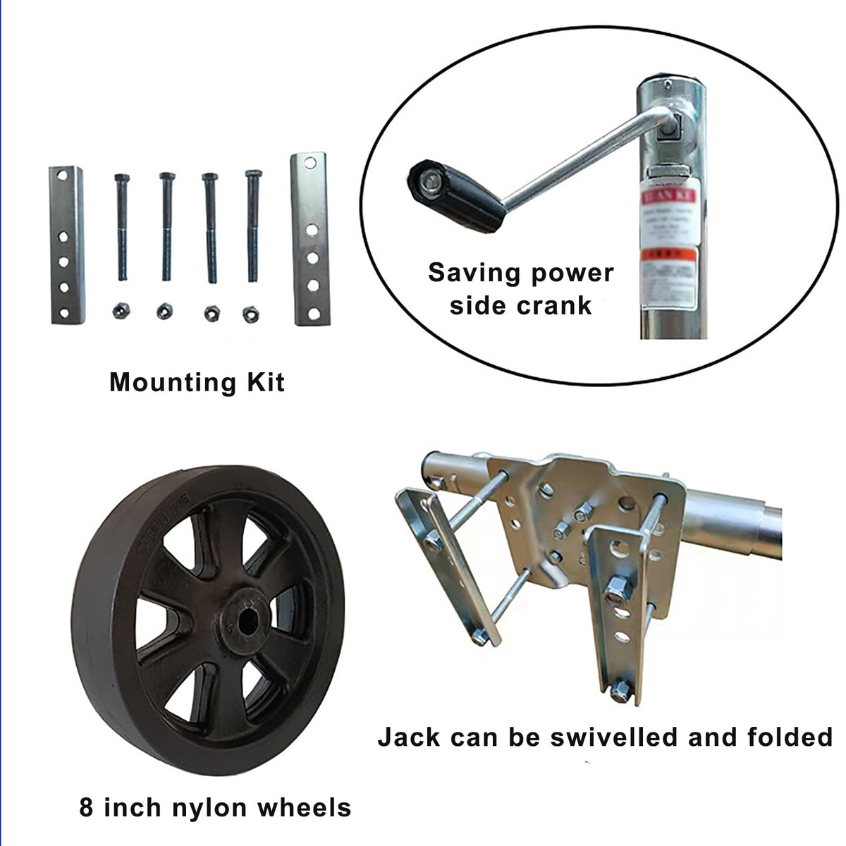 Heavy Duty Boat Trailer Jack with Dual Wheels, 2000lb Capacity, Side-Wind Crank, Swivel Design, Frosted Black Finish Z99418