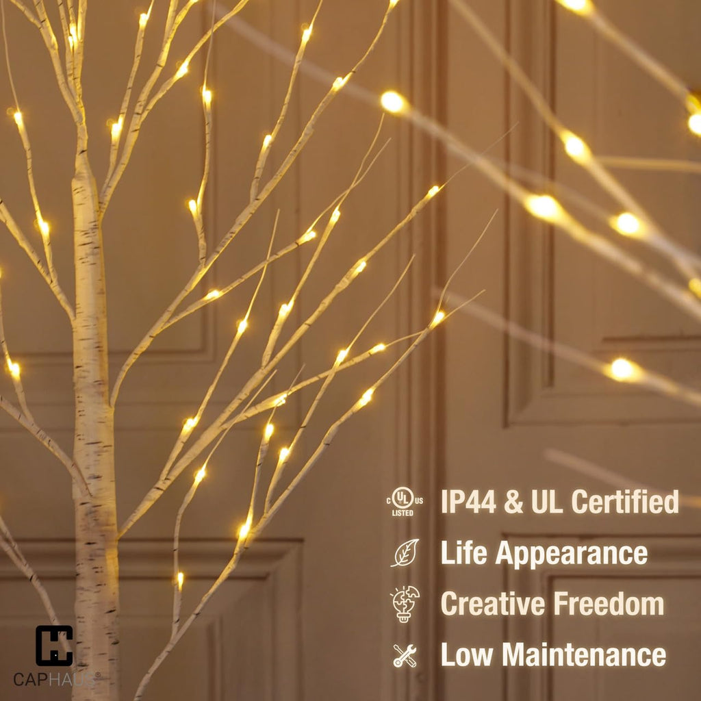 8 Ft White Pre-Lit Birch Tree with 132 Warm White LED P71136