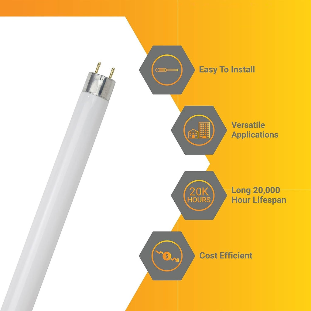 24 Inch T8 Fluorescent Tube Light Bulb 17W 1400 Lumens 5000K Bright White G13 Medium Bi-Pin Base 2 Foot Straight Linear Lamp Pack of 30 H431432