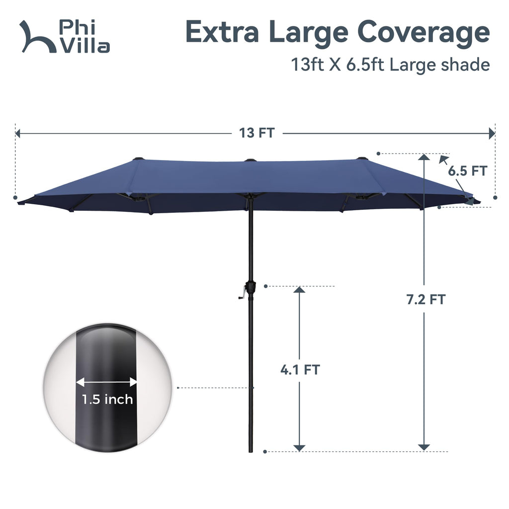 13ft Navy Rectangle Outdoor Patio Umbrella G12305
