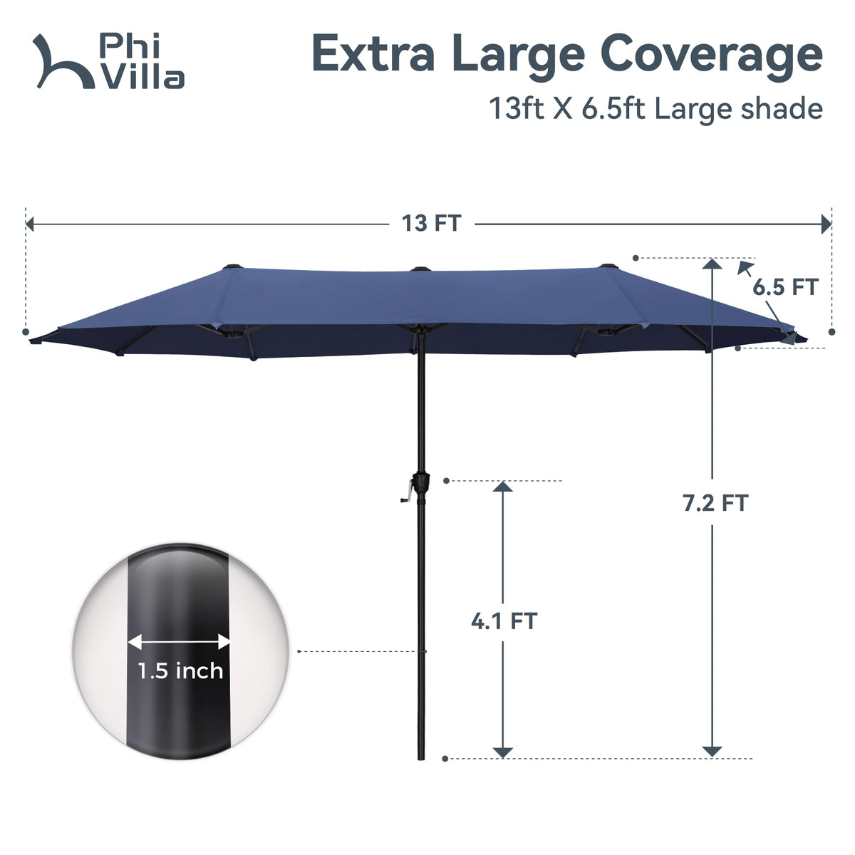 13ft Navy Rectangle Outdoor Patio Umbrella G12305