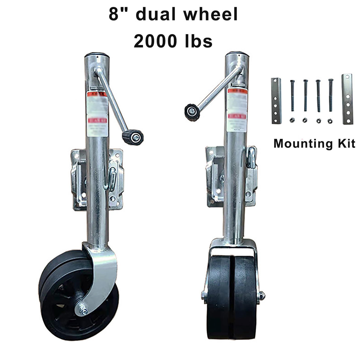 Heavy Duty Boat Trailer Jack with Dual Wheels, 2000lb Capacity, Side-Wind Crank, Swivel Design, Frosted Black Finish Z99418