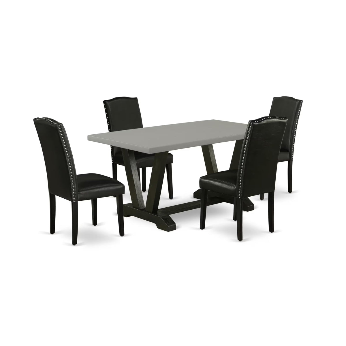 5 Piece Dinette Set with Rectangle Dining Table and 4 Black Faux Leather Chairs D9836