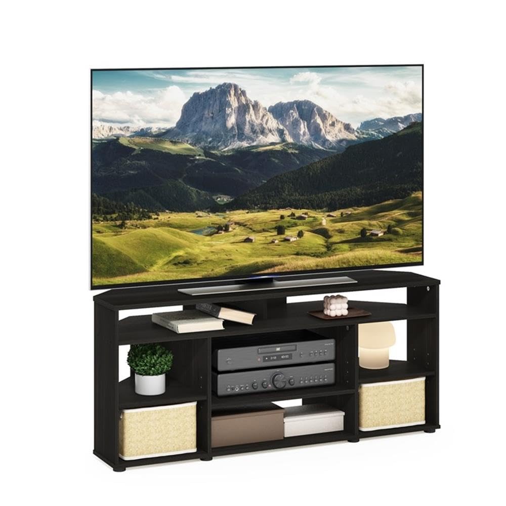 Espresso Composite Wood Corner TV Stand with Adjustable Shelves J59896