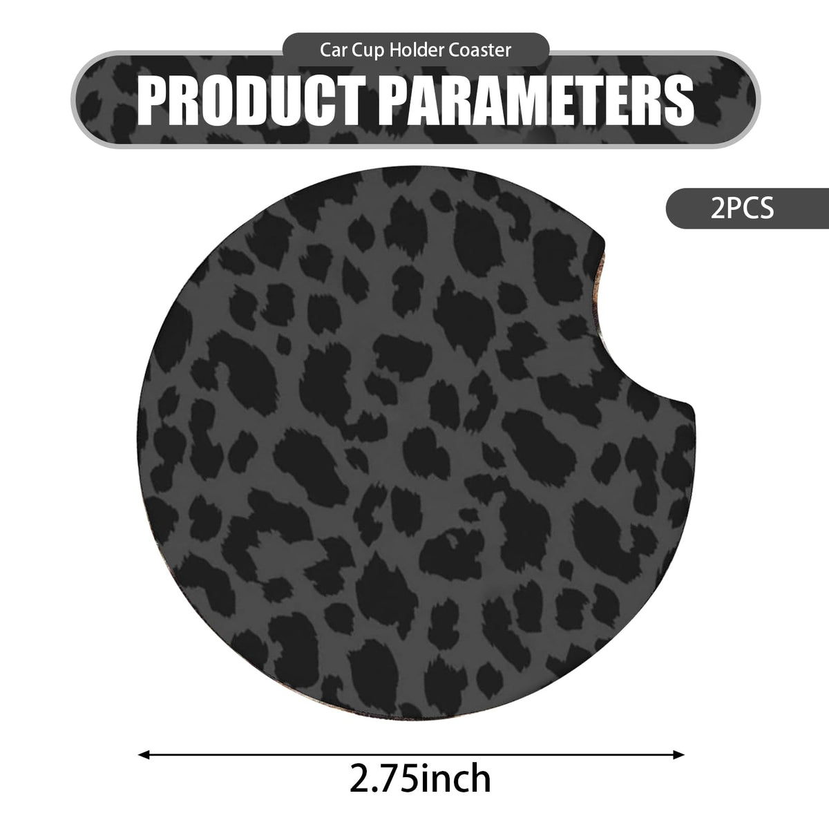 2 PCS Non-Slip Rubber Cheetah Print Car Cup Coasters M8888