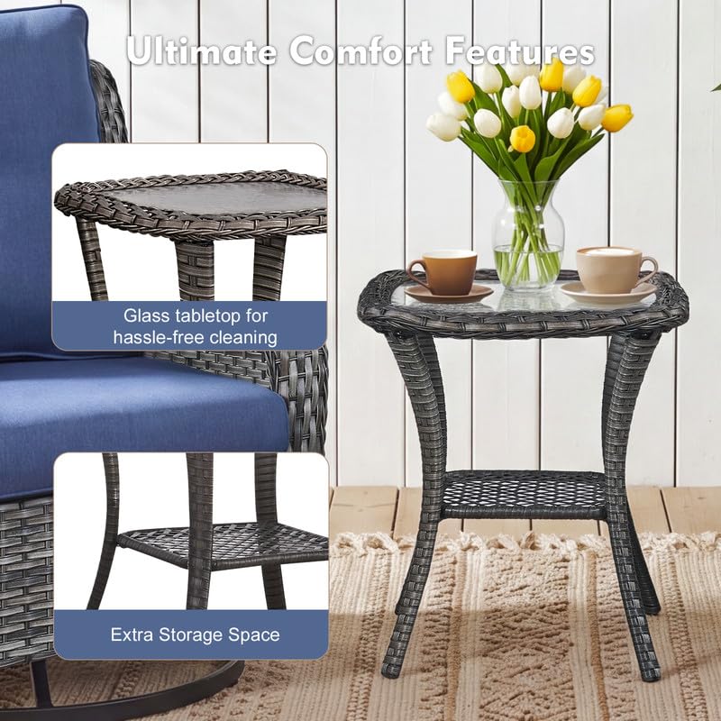 5 Pieces Outdoor Wicker Patio Furniture Set with Ottoman Blue L3114