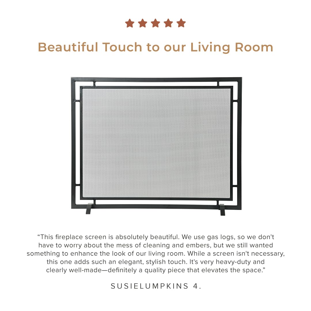Black Single Panel Steel Mesh Fireplace Screen X40023