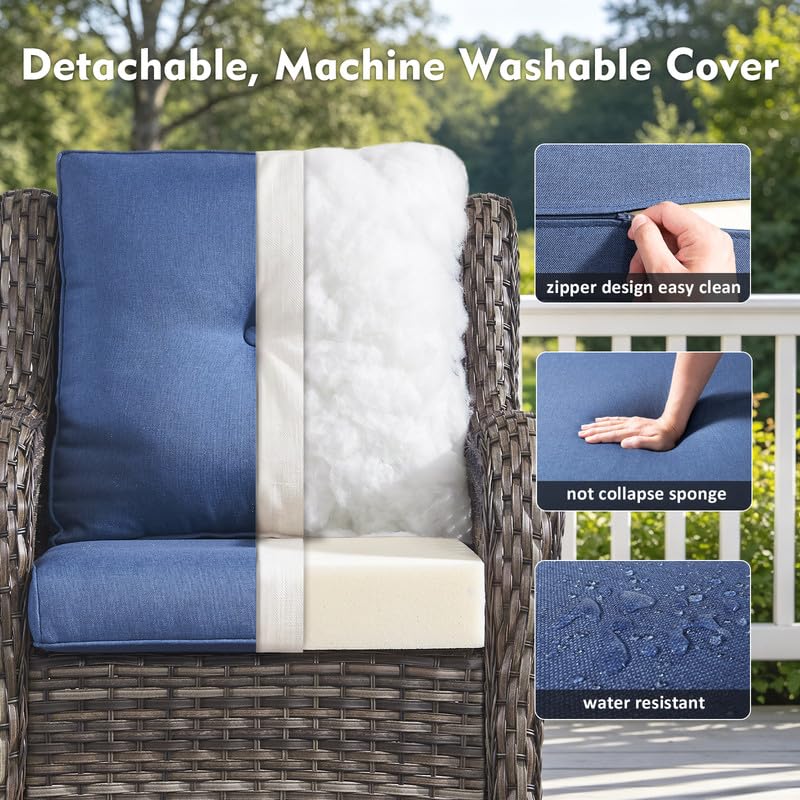 5 Pieces Outdoor Wicker Patio Furniture Set with Ottoman Blue L3114