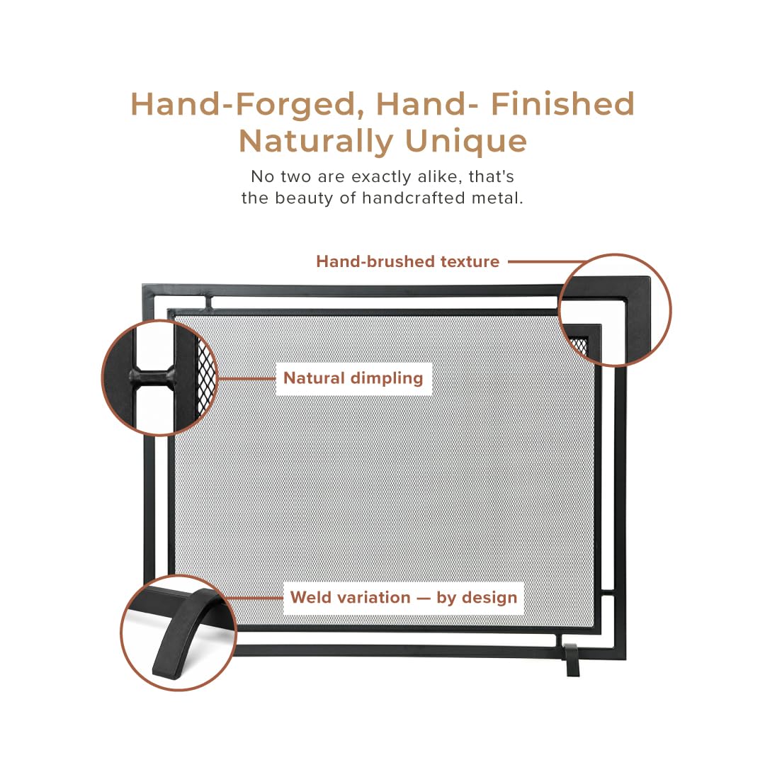 Black Single Panel Steel Mesh Fireplace Screen X40023