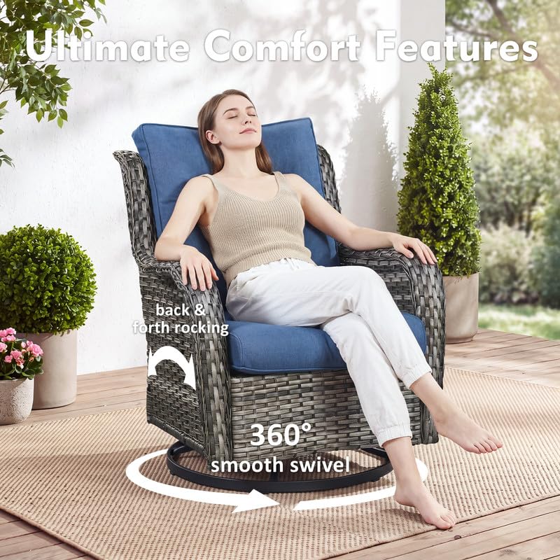 5 Pieces Outdoor Wicker Patio Furniture Set with Ottoman Blue L3114