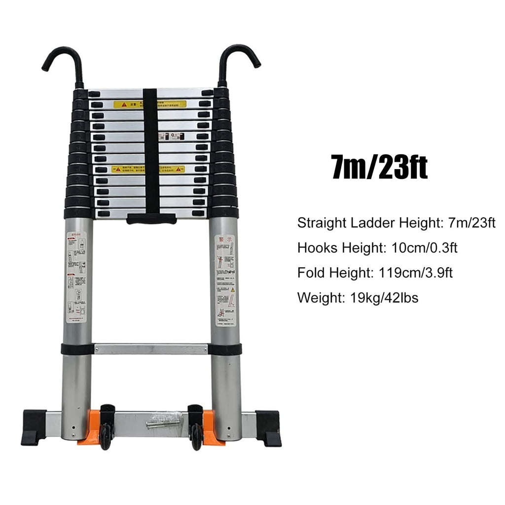 Telescopic Ladder 20ft/23ft/26ft Aluminum with Hook & Stabilizer Bar G543