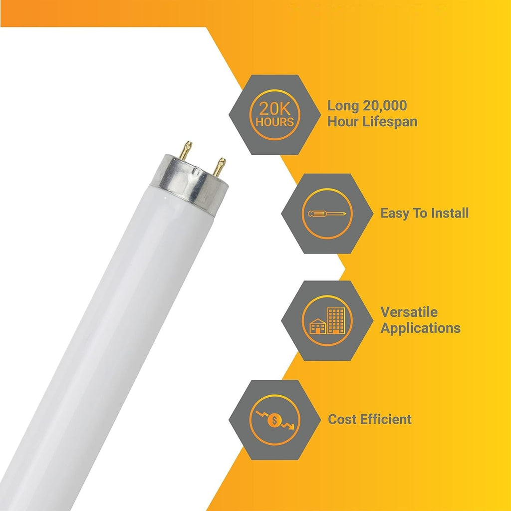 24 Inch T8 Fluorescent Tube Light Bulb 17W 3500K Neutral White G13 Base Pack of 30 C553682