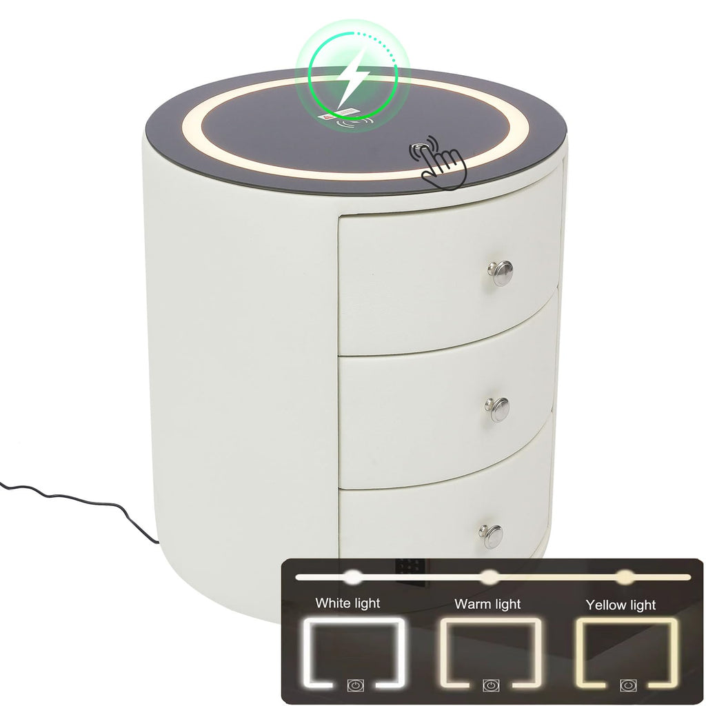 Smart Nightstand with Wireless Charging Station & LED Lights 3 Drawers G61780
