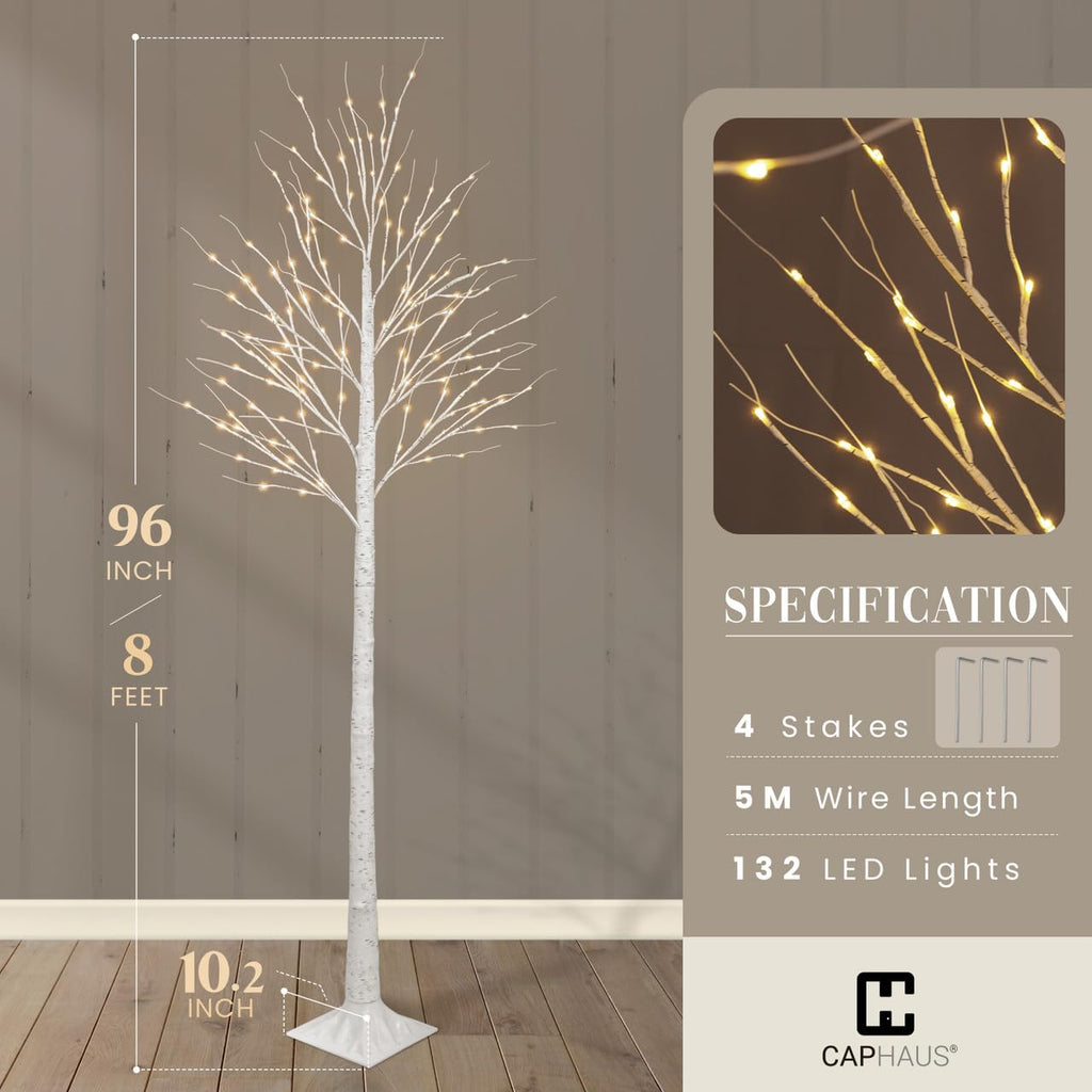8 Ft White Pre-Lit Birch Tree with 132 Warm White LED P71136