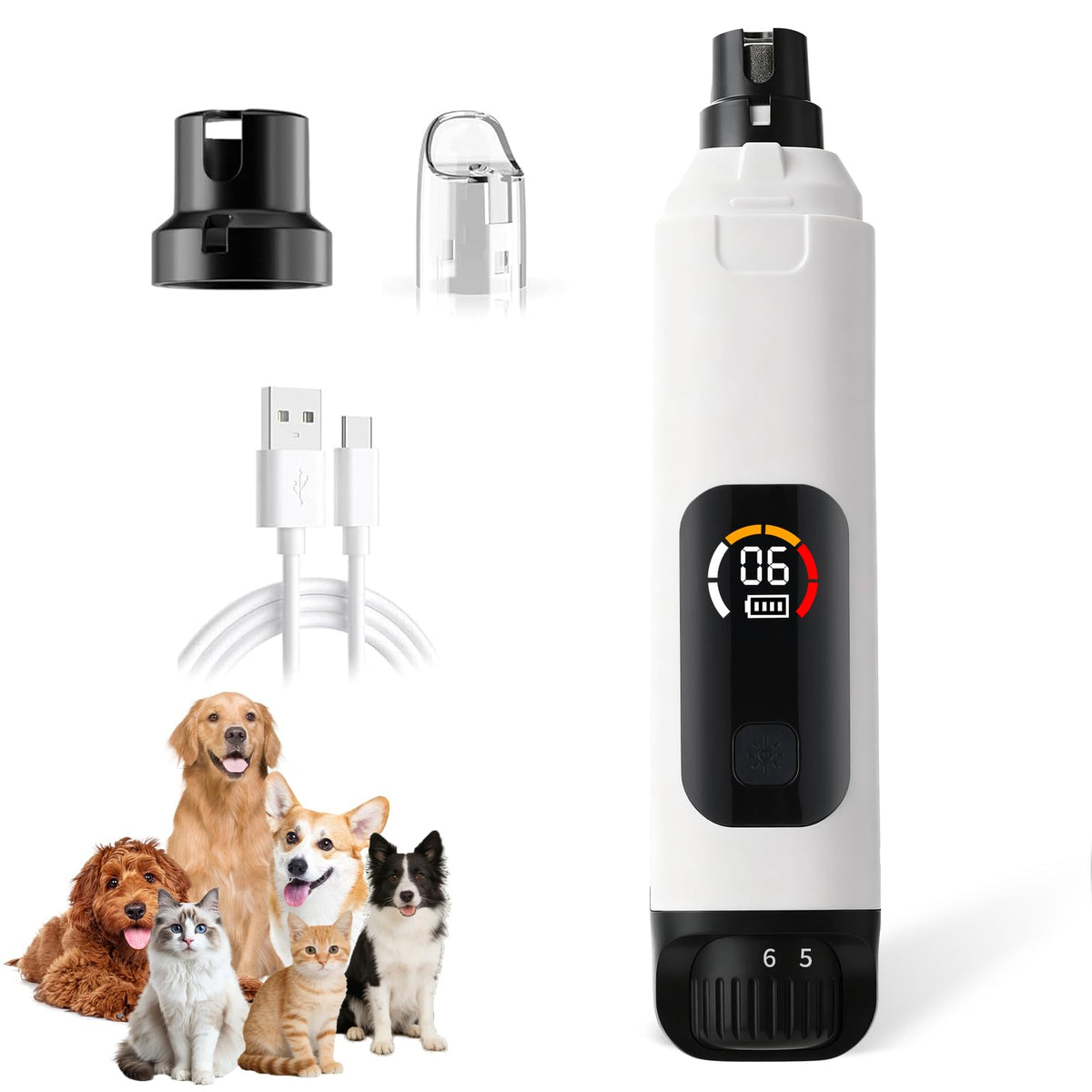 Dog Nail Grinder with LCD Screen, 6 Speeds, 4 Grinding Heads N905657