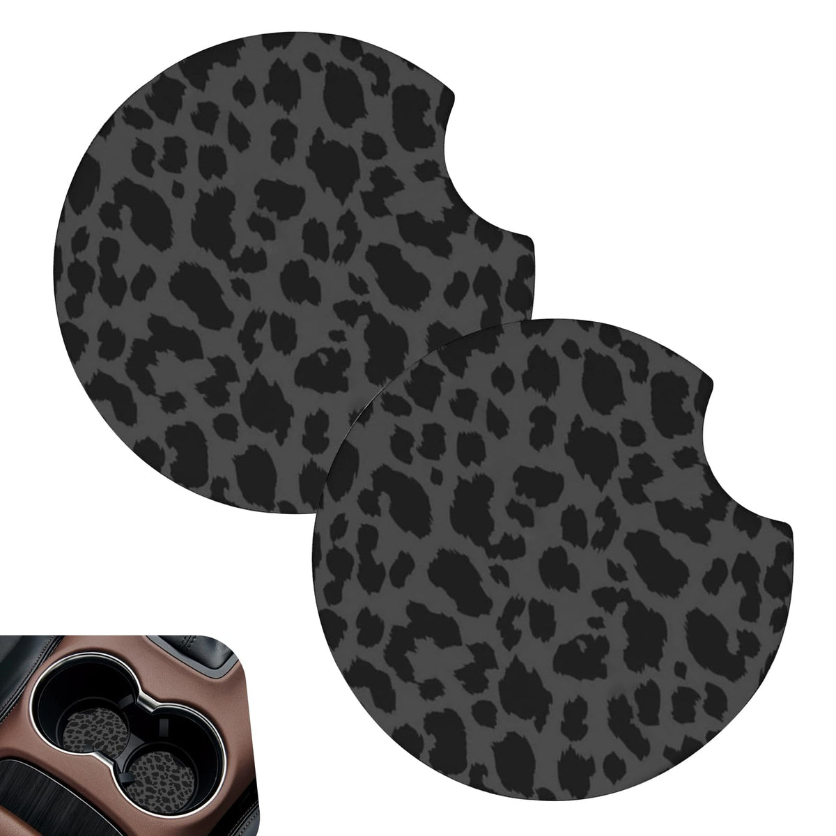 2 PCS Non-Slip Rubber Cheetah Print Car Cup Coasters M8888