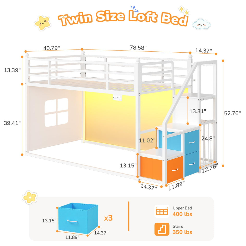 White Twin Over Twin Bunk Bed with Stairs and 3 Storage Drawers M38808
