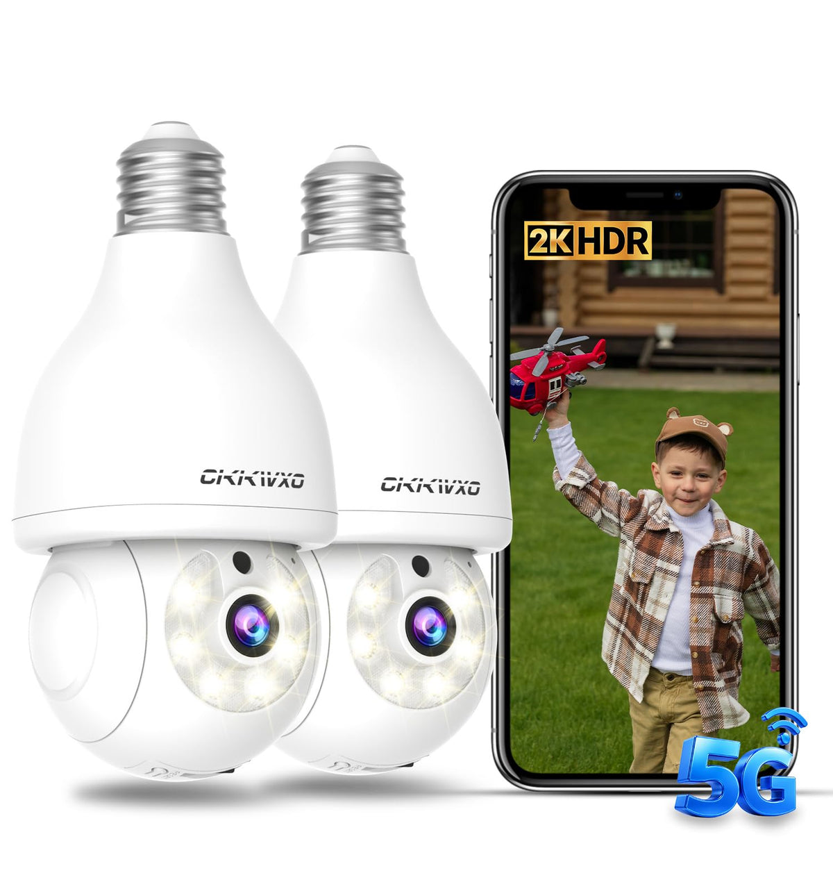 2K Light Bulb Security Camera, 5G/2.4G WiFi, 2 Pack A263864
