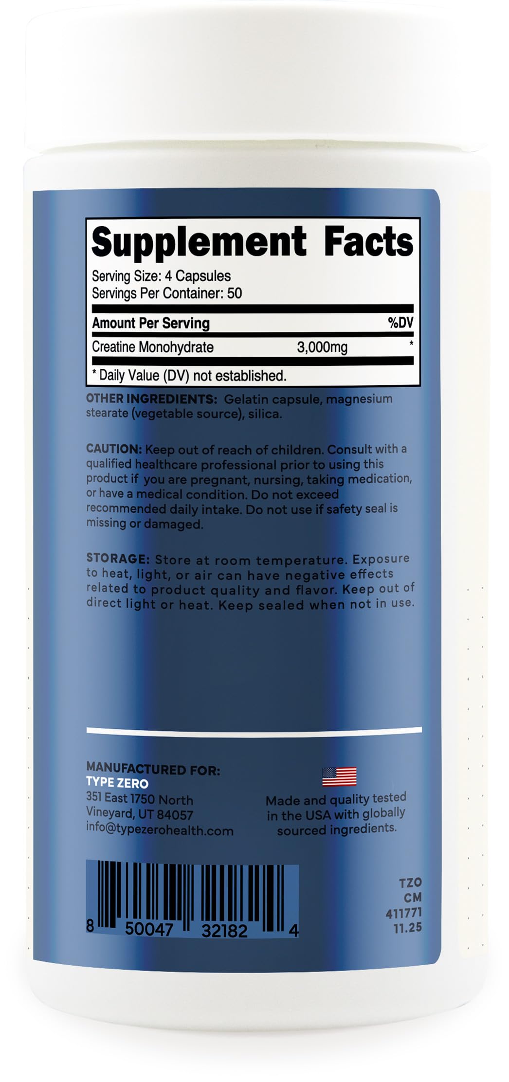 Creatine Monohydrate Capsules 3,000mg 200 Count L2646