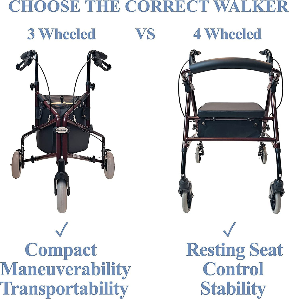 Lightweight Retractable 3 Wheel Walker with Balloon Tires G619145