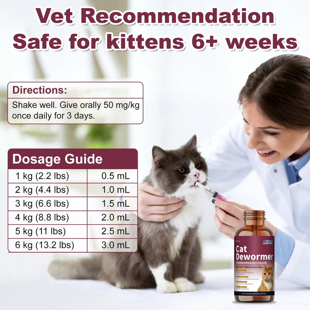 Fenbendazole Dewormer for Cats & Kitten, 150 mL K537361