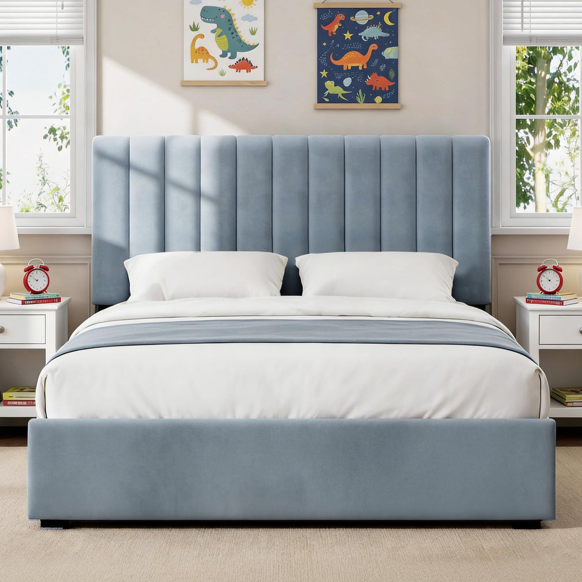 Full Size Blue Velvet Upholstered Bed Frame K778110