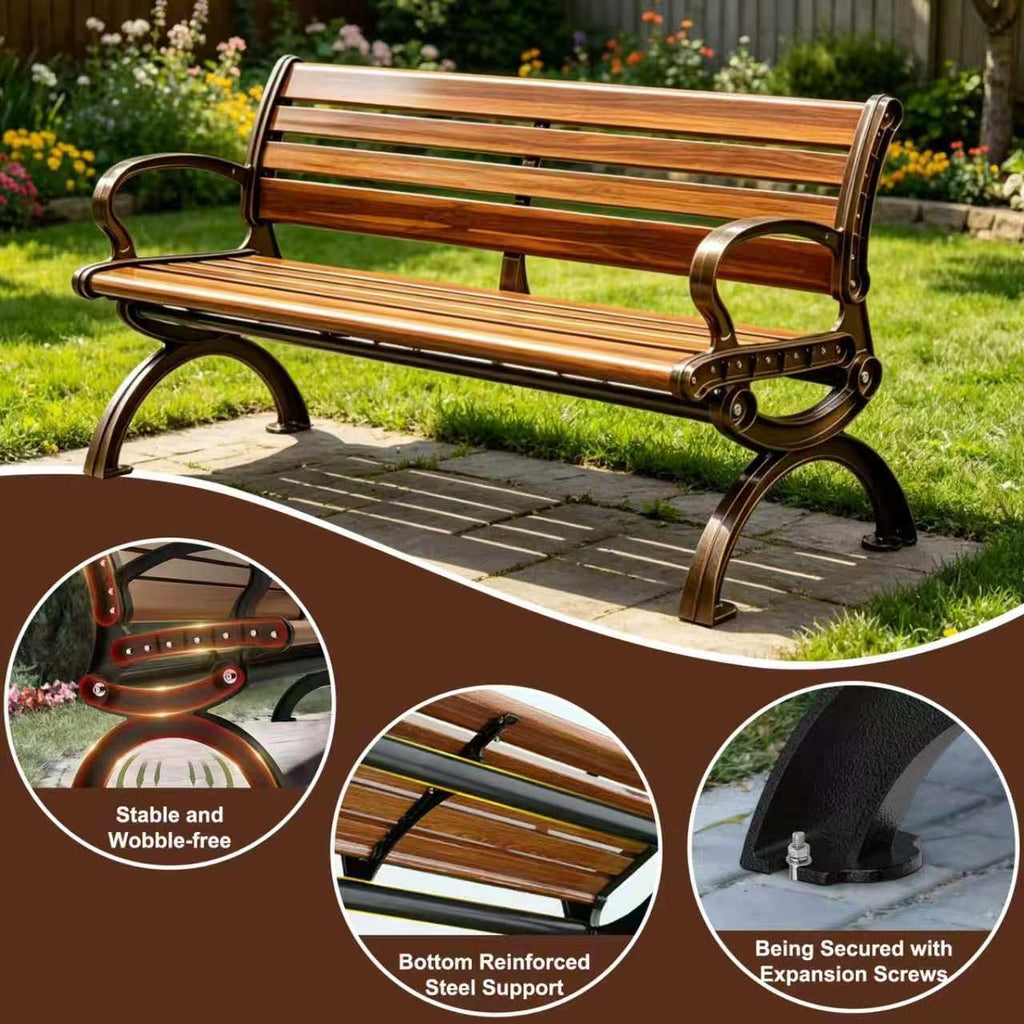 70" Aluminum Alloy Outdoor Bench with Armrest O66035