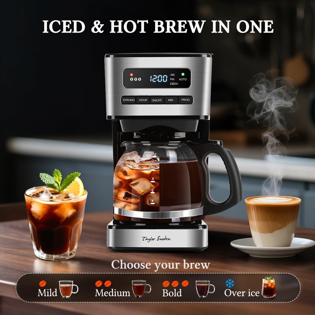 Programmable Coffee Maker 12 Cup, Black & Stainless Steel G716