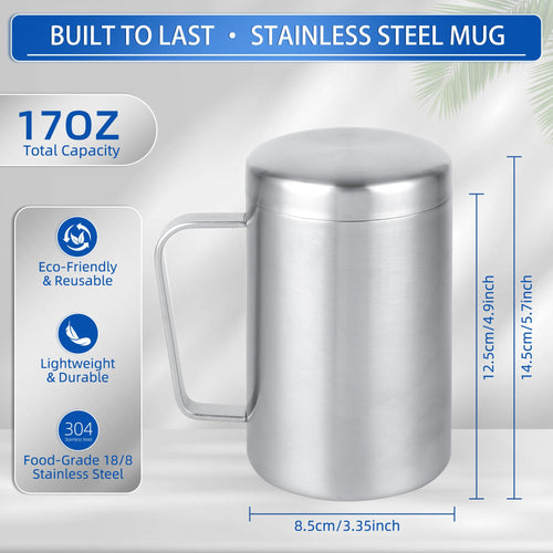 17 oz Stainless Steel Camping Mugs with Lids, Set of 2 U1840