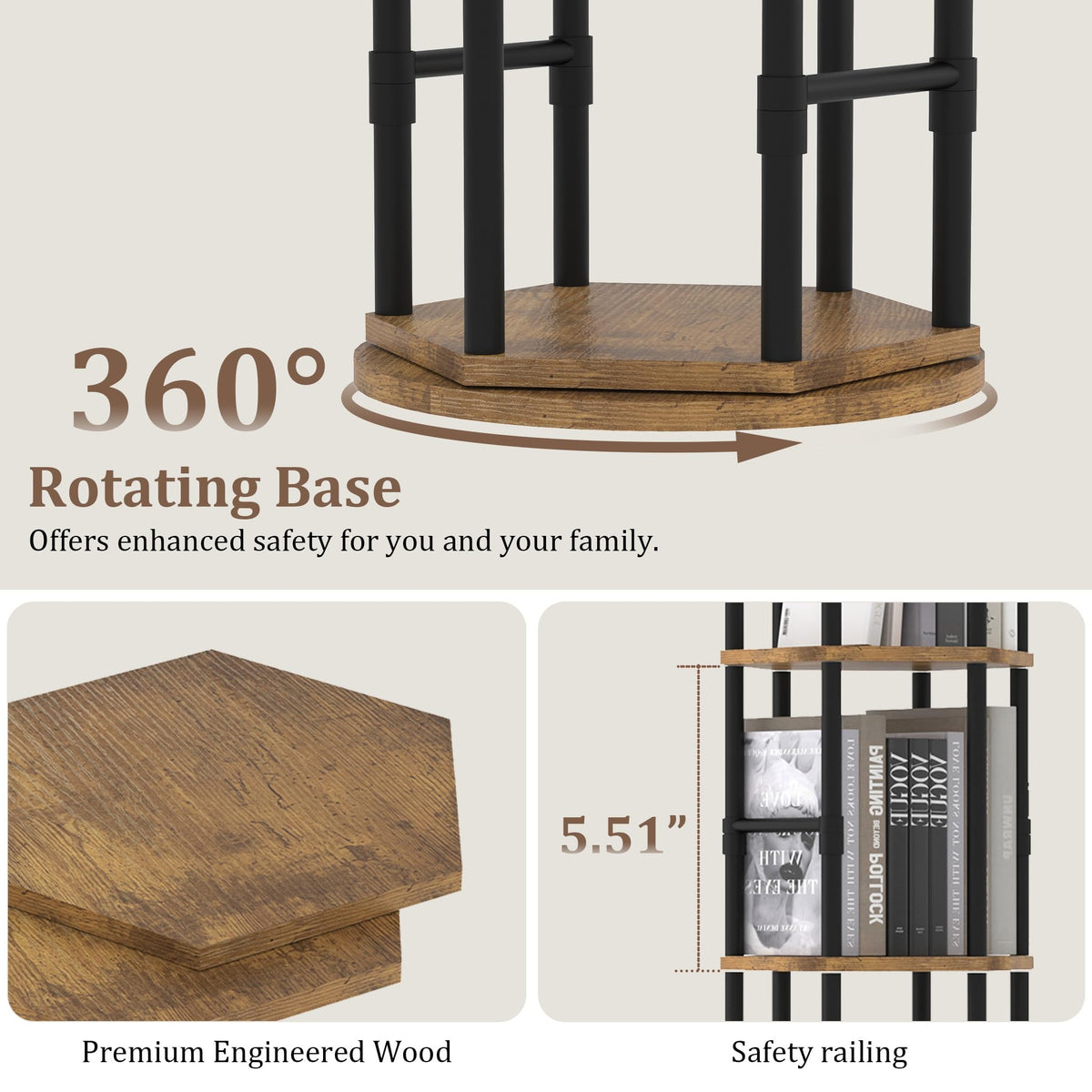 5-Tier Rotating Bookshelf Tower R833056