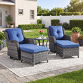 5 Pieces Outdoor Wicker Patio Furniture Set with Ottoman Blue L3114