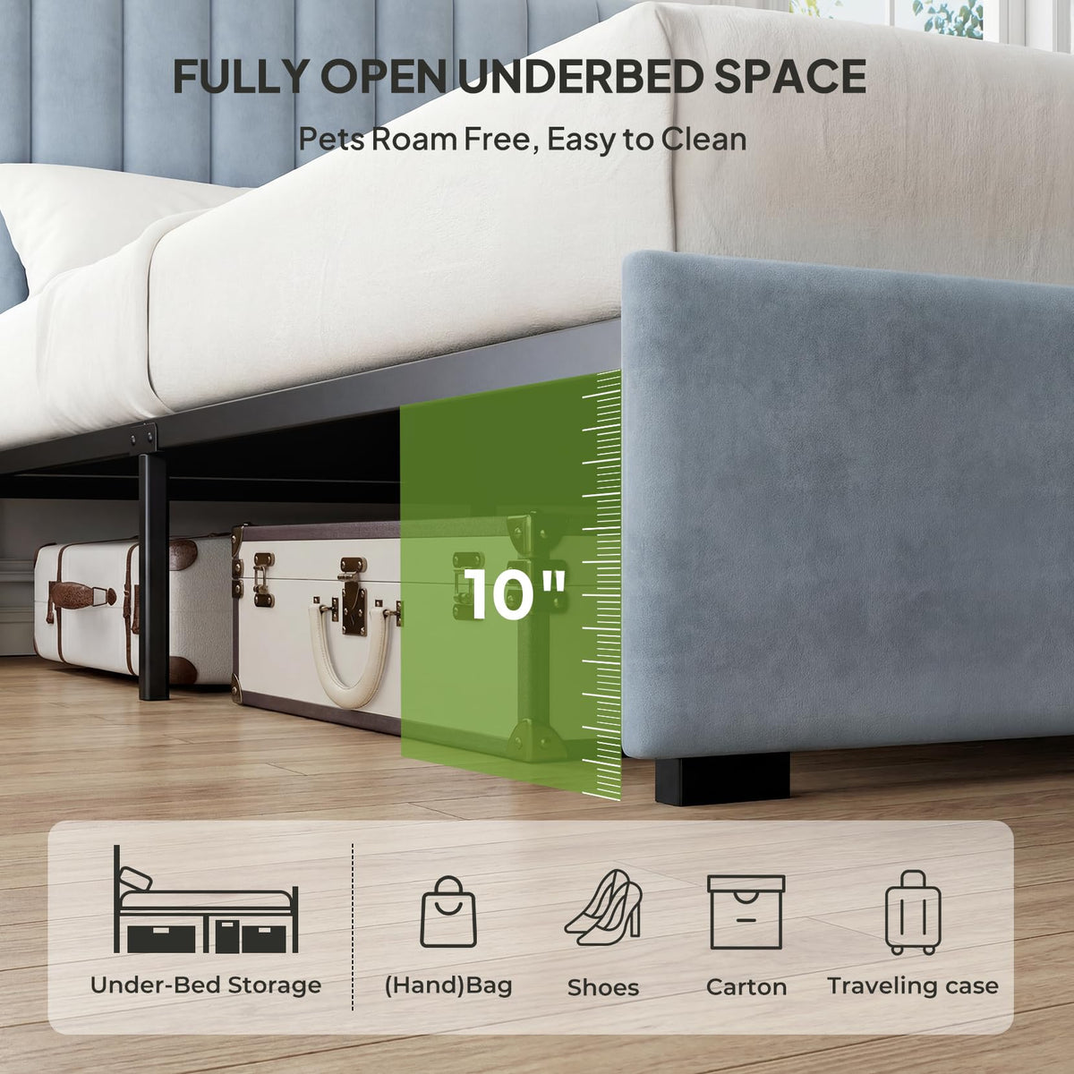 Full Size Blue Velvet Upholstered Bed Frame K778110