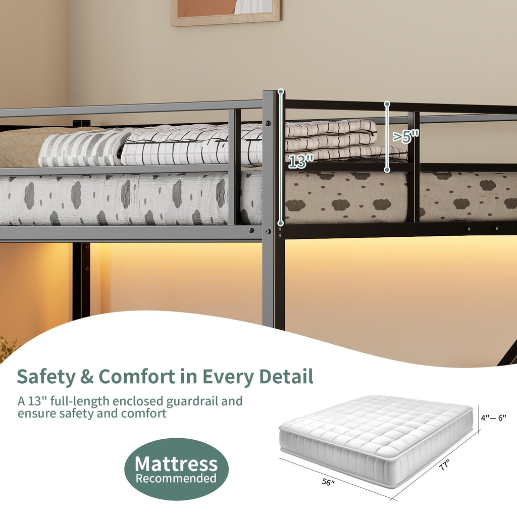 Full Size Metal Loft Bed with Desk & Storage Staircase F9973