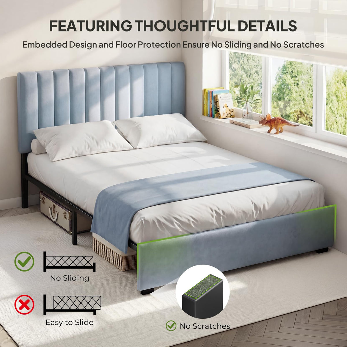 Full Size Blue Velvet Upholstered Bed Frame K778110