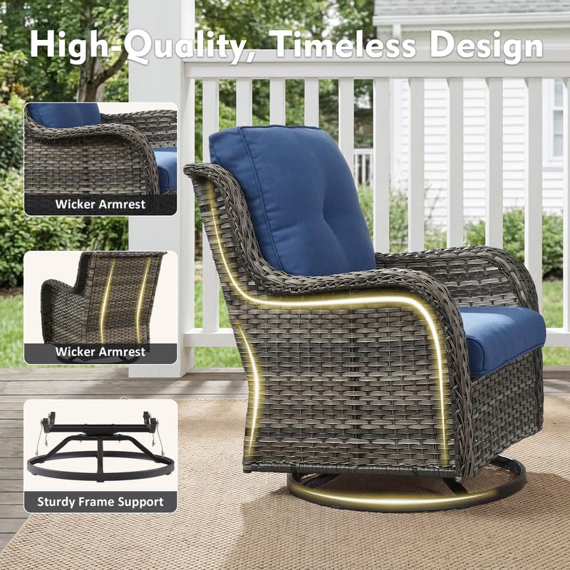 5 Pieces Outdoor Wicker Patio Furniture Set with Ottoman Blue L3114