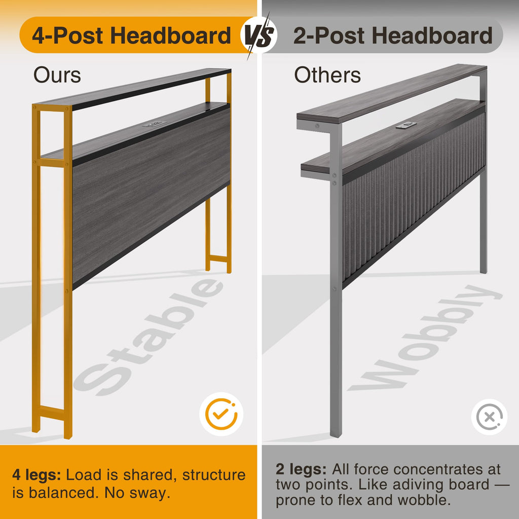 Rustic Grey Full Bed Frame with Charging Station Q692800
