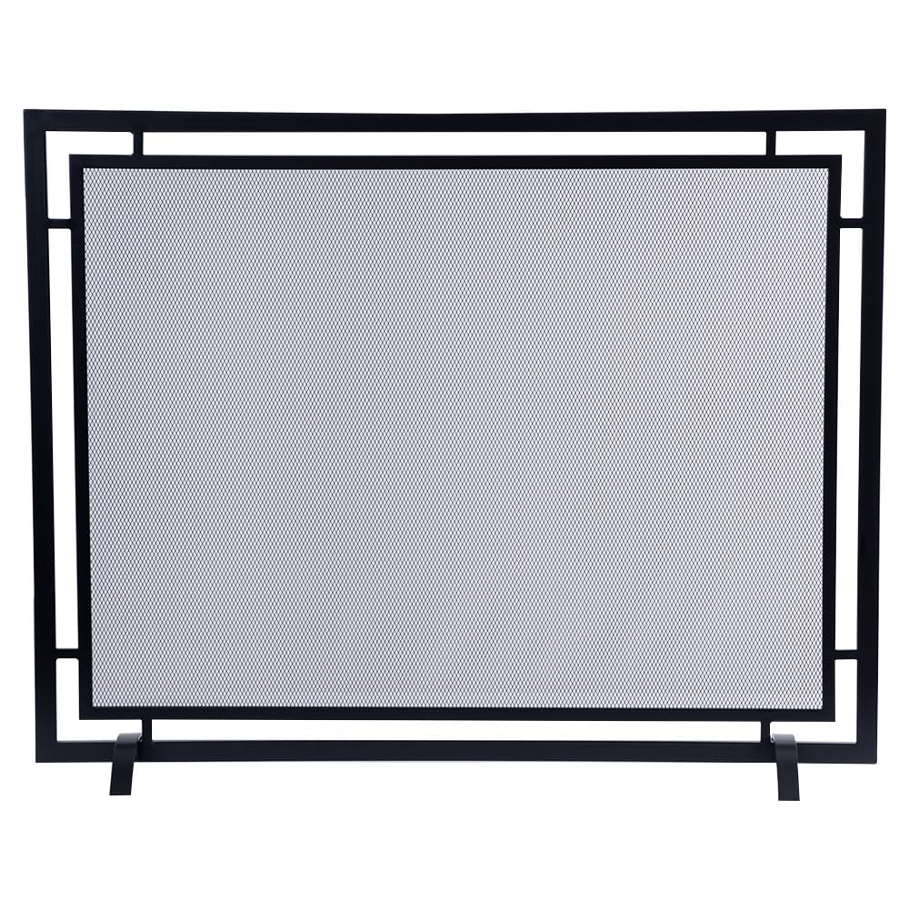 Black Single Panel Steel Mesh Fireplace Screen X40023