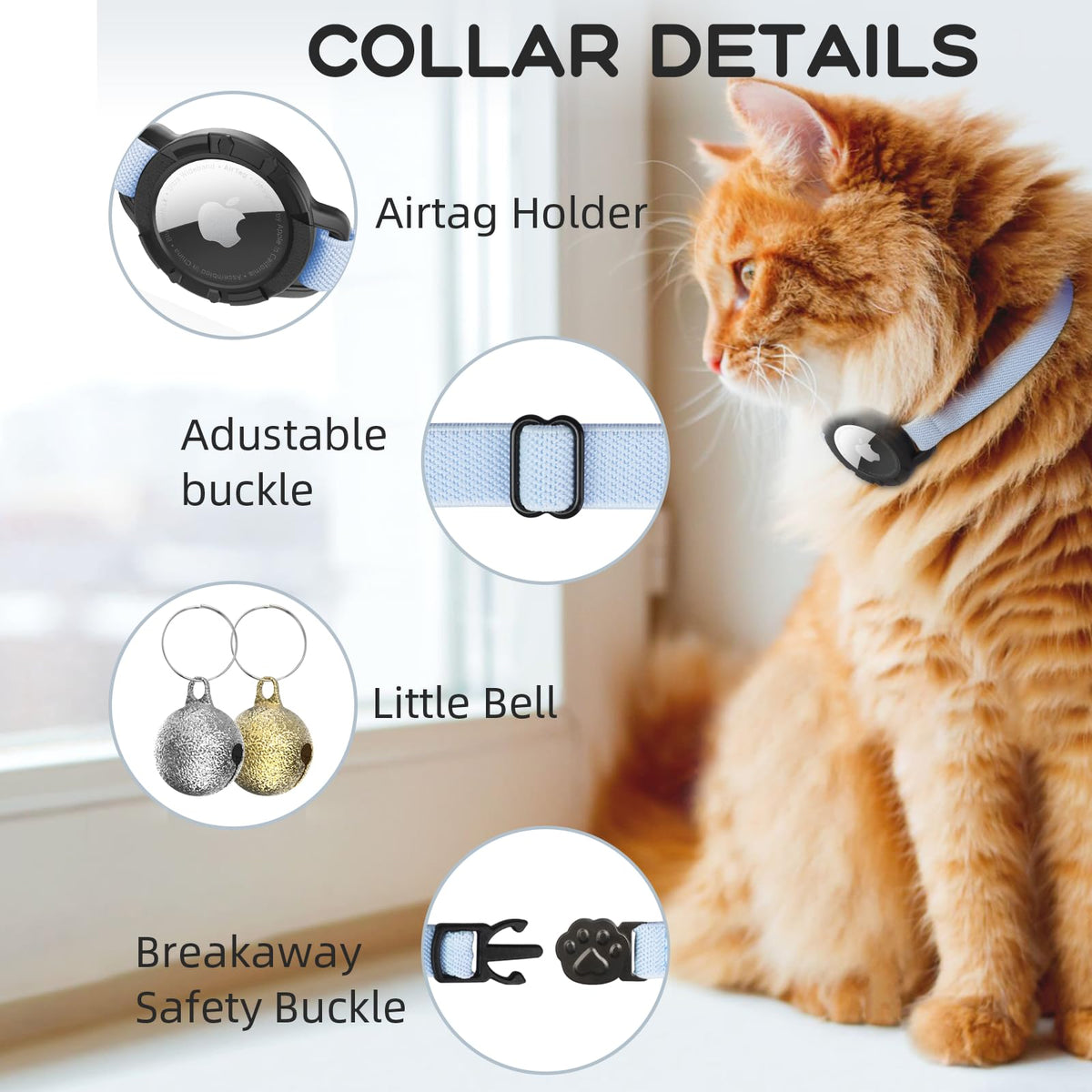 Cat Collar with AirTag Holder and Bell E31996