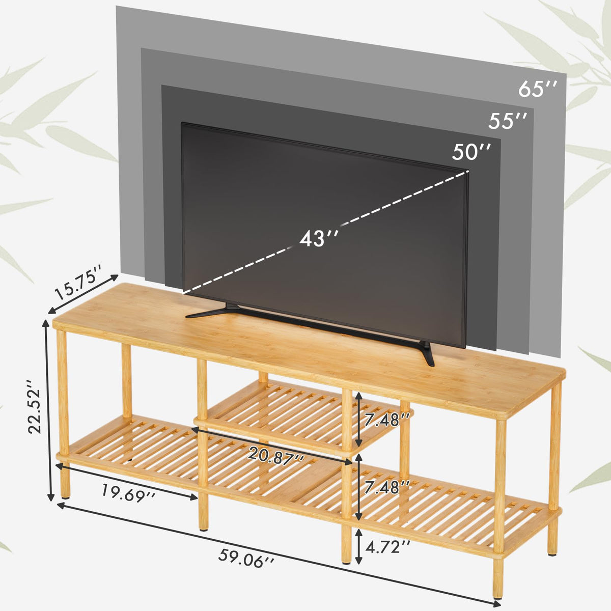 Bamboo 3 Tier TV Stand for 60 65 Inch TV S8734
