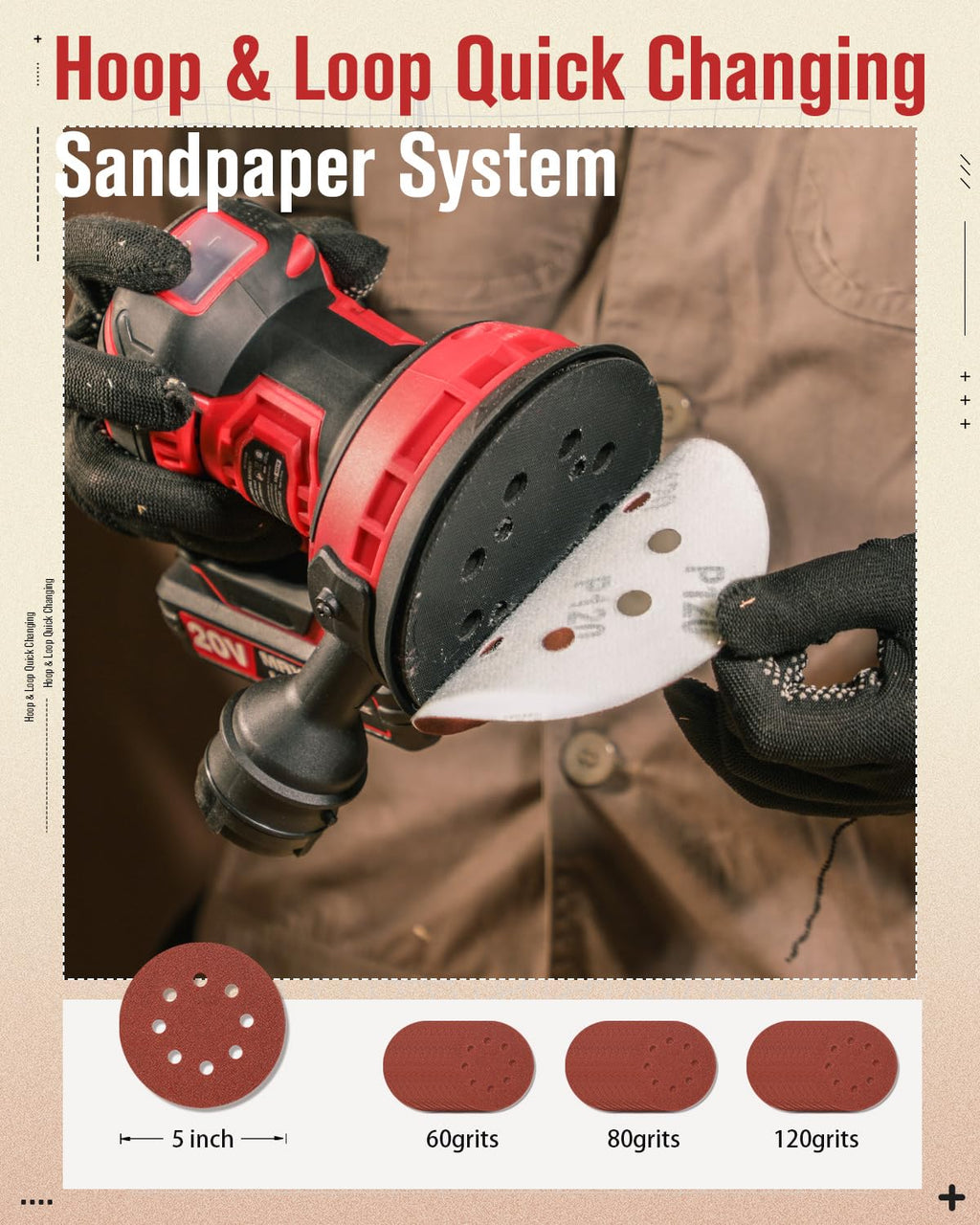 20V Cordless Random Orbital Sander 5” E3423