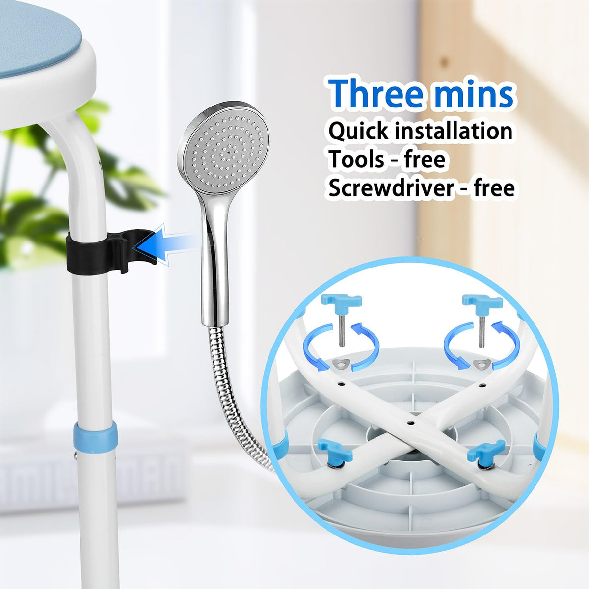 Foldable Adjustable Swivel Bath Seat Shower Chair Stool O25365