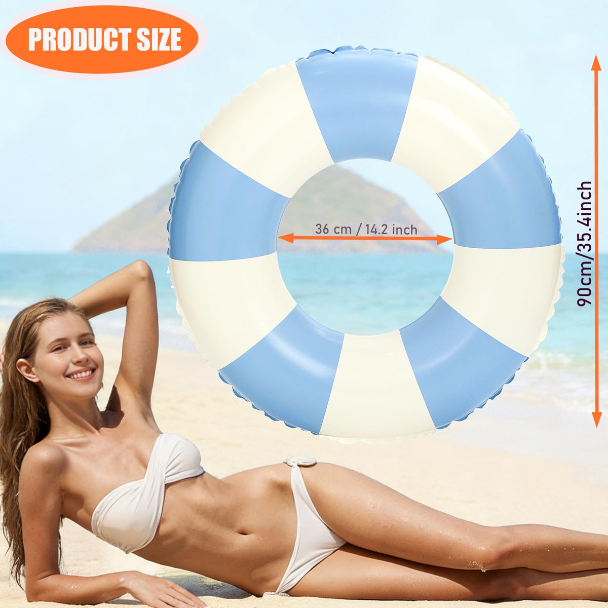 Large Inflatable Pool Float 36 Inch Striped Swim Rings G386916