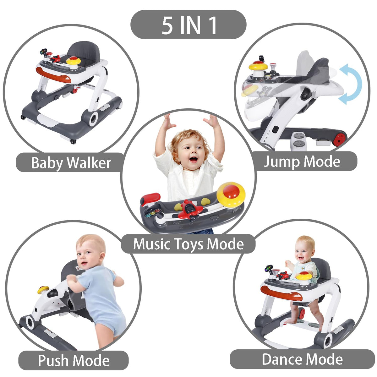5 in 1 Baby Activity Walker with Wheel, Music & Lights F662983