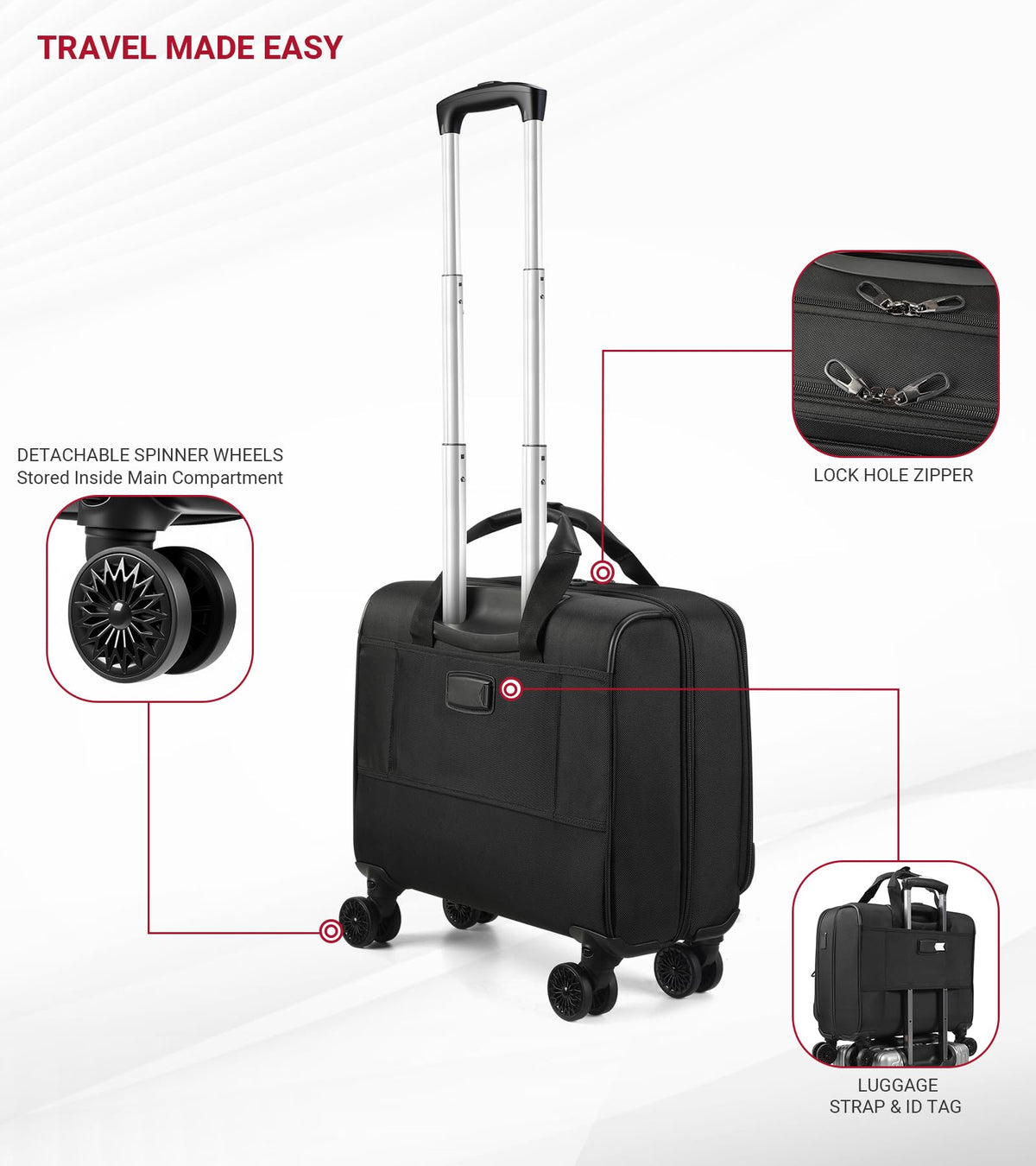 Rolling Laptop Bag with USB & Type-C Charging Port, Water Resistant 17.3 Inch K8874